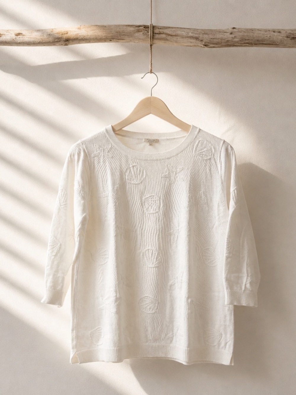Talbots White Embroidered 3/4 Sleeve Sweater